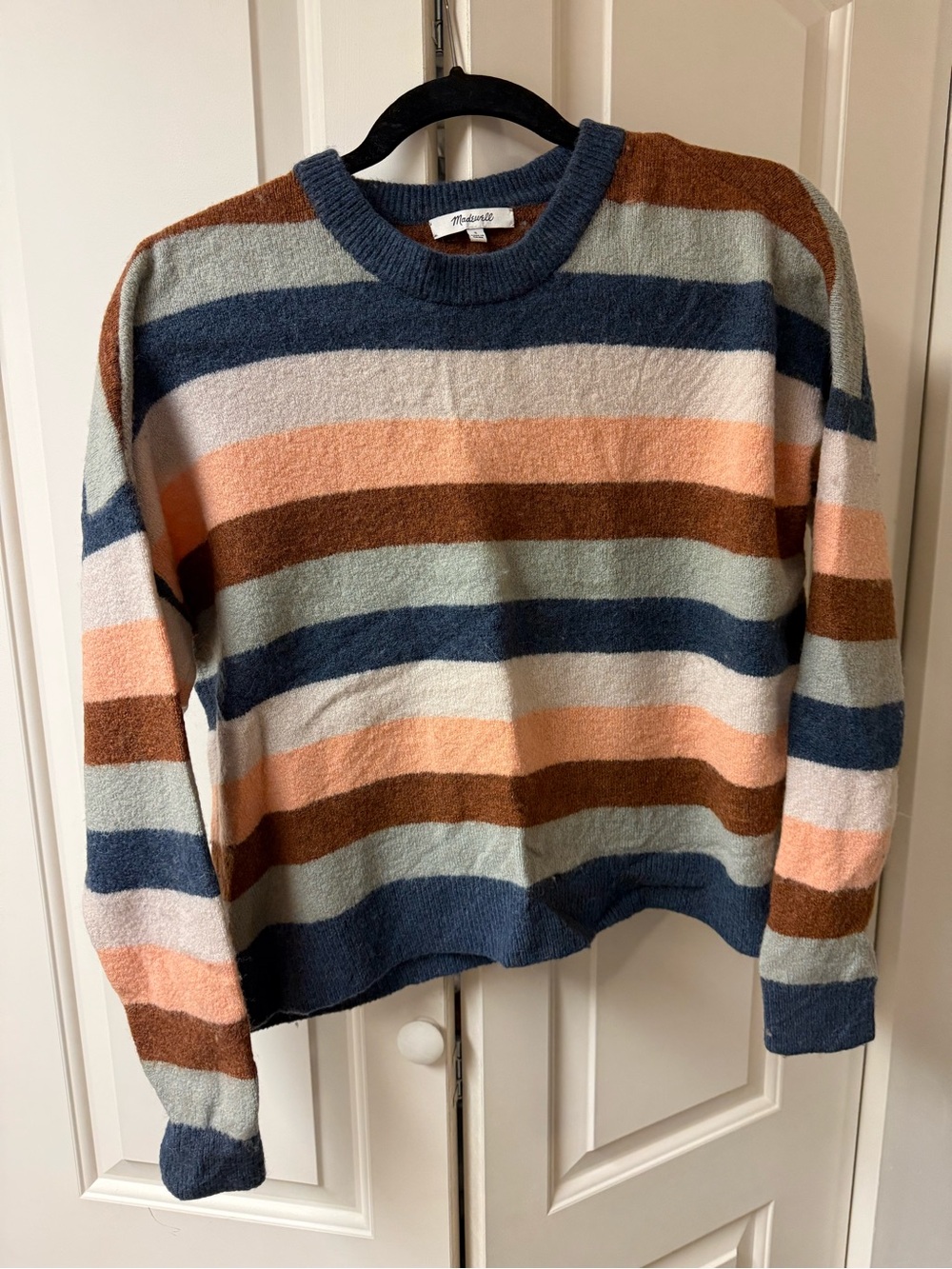 Madewell Striped Crewneck Sweater in Blue, Peach, Brown, Mint
